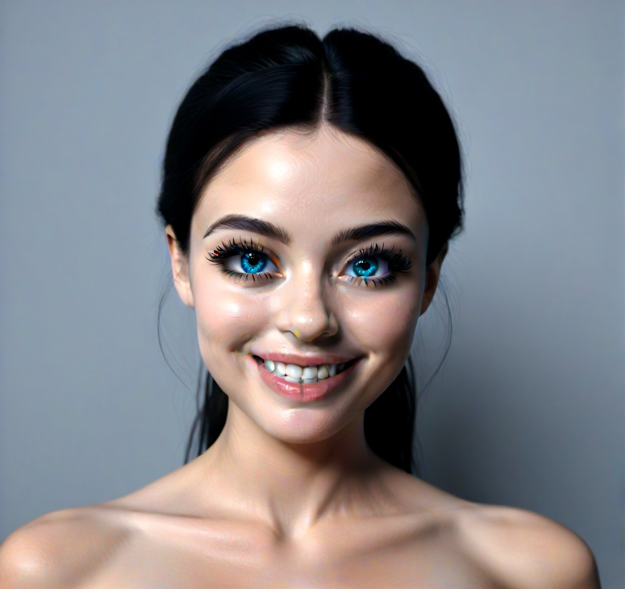 It is a photorealistic avatar powered by Codec Avatars that belongs to the Second Life metaverse and has black hair, white skin, big blue eyes with long, thick, beautiful eyelashes and a big smile. Its style is Daz studio with PBR effects.