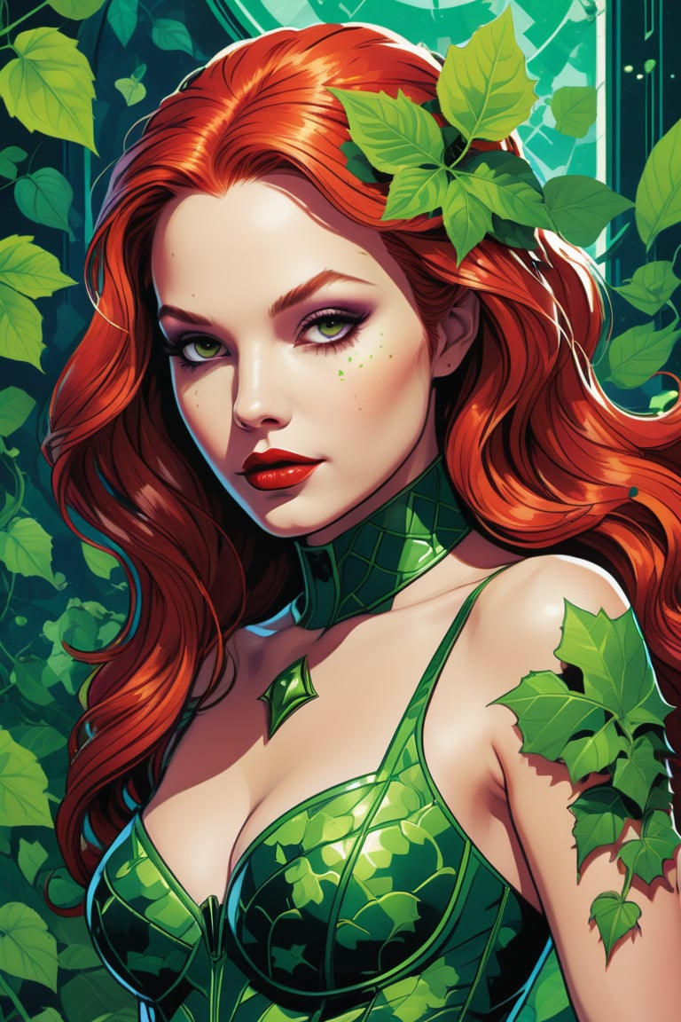 (masterpiece, high quality, 8K, high_res), 
sticker art style, surreal picture, comic style, scifi,
the Poison Ivy in the cosmo opera setting, vibrant flat coloring, intricate details, inspired by Mass Effect by Bioware studio and DC comics, 
graphic illustration, 