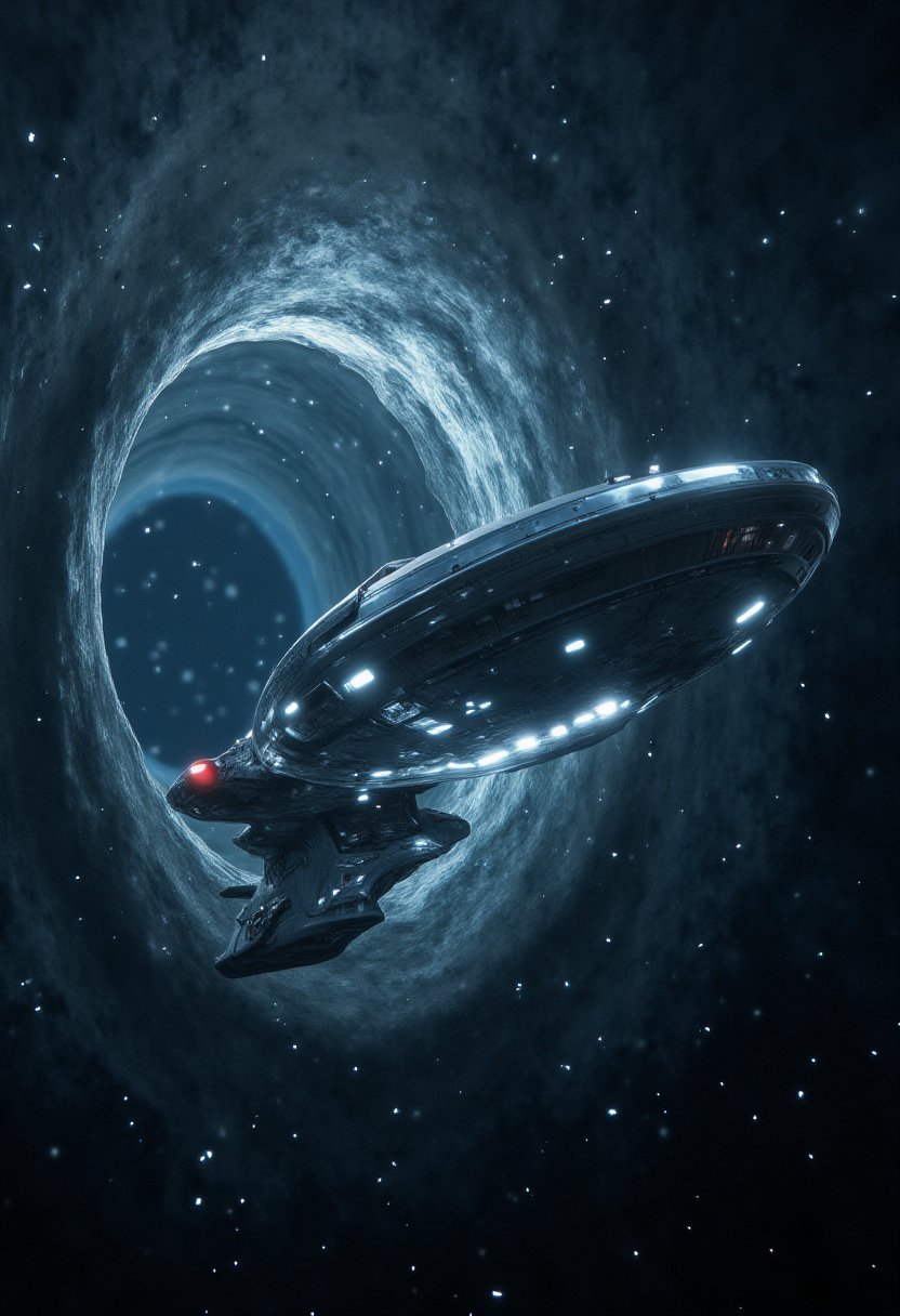 ultrarealistic ufo starship fleet entering realistic black hole vortex8k resolution,sharp focus,