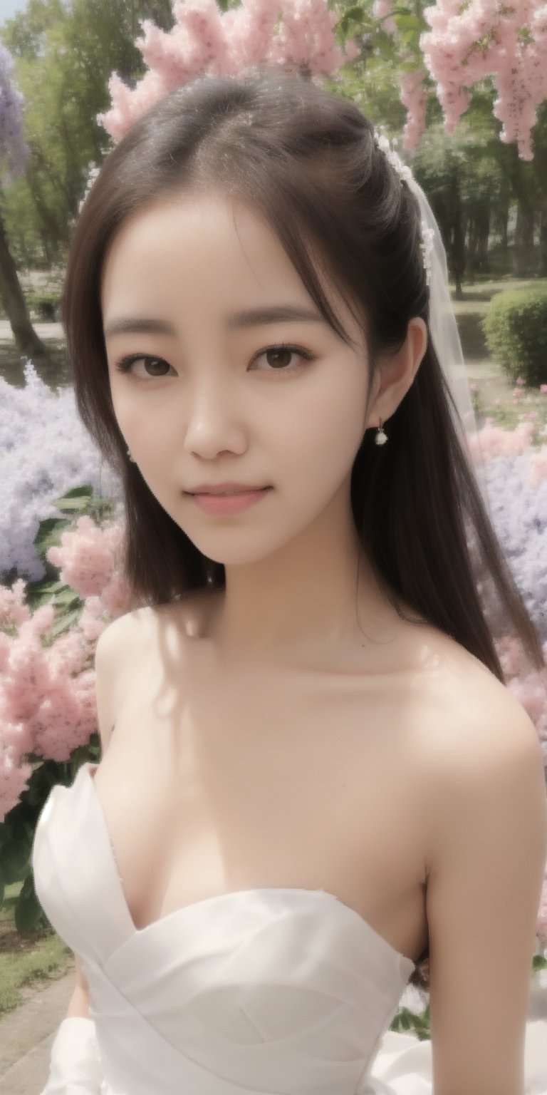 Surrealistic digital painting of a young woman with fair skin, 
White wedding dress, wedding photos,
curly fair hair, delicate facial features, enshrouded in a graceful, light pink fabric, slumbering among a plush hydrangea bed of pink and white blossoms, creating a dreamy, ethereal ambiance, palette consisting largely of pinks, whites, and lilacs, invoking a sense of serenity and tranquility, painterly strokes result in. A soft-focused portrait of a young woman with fair skin and curly brown hair with bangs, her delicate facial features illuminated by the gentle glow of a subtle pink fabric wrap. She slumbers amidst a plush hydrangea bed, where pink and white blossoms gently unfold, creating a dreamy, ethereal ambiance. Brushstrokes whisper whispers of pinks, whites, and lilacs, weaving a tapestry of serenity and tranquility. burlesque,shabby chic, fine art, epic, Boho gypsy, marquise, duchesse, dark fantasy.
White wedding dress, wedding photos,