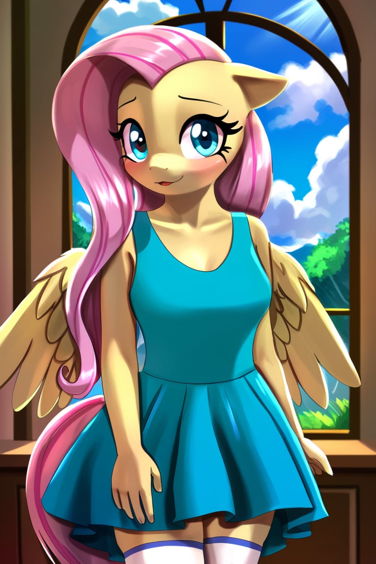 ((by anthroponiessfm, by caliluminos, by dagasi, by 3barts)) BREAK (fluttershy \(mlp\):1.25), pegasus, solo, anthro, female, hair, eyelashes, cutie mark, pink hair, blue eyes, long hair, eyebrows, yellow body, wings, feathered wings, ((clothed, teal dress)), ((((half-body portrait, three-quarter portrait, raytracing, anime, realistic shading, natural lighting, vibrant colors)))) BREAK best quality, high quality, good quality, extremely high quality, hi res, absurd res, superabsurd res, insane res, 4k, 8k, 10k, 32k, 128k, 320k, uhd, perfect anatomy, accurate anatomy, masterpiece, fine details, extremely detailed, superquality