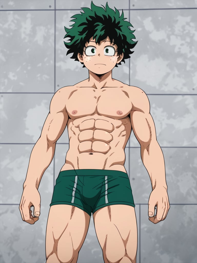 Izuku Midoriya, Percing,abs, boxer,izuku_midoriya, green hair, green eyes, short hair