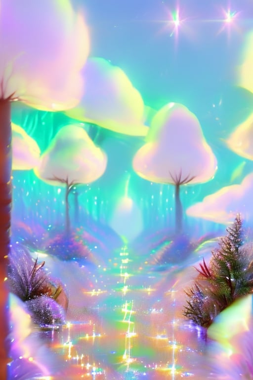 a whimsical forest, with forground and background of a waterfull
