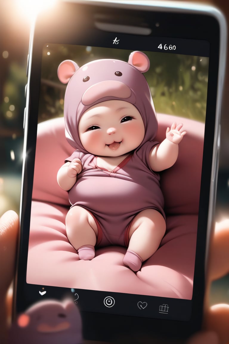 High-resolution 4K photo, cinematic lighting, baby hippo wearing a deep V-neck shirt, shiny red, waving a red flag, thin fabric, cute and adorable, a 6-month-old chubby hippo.