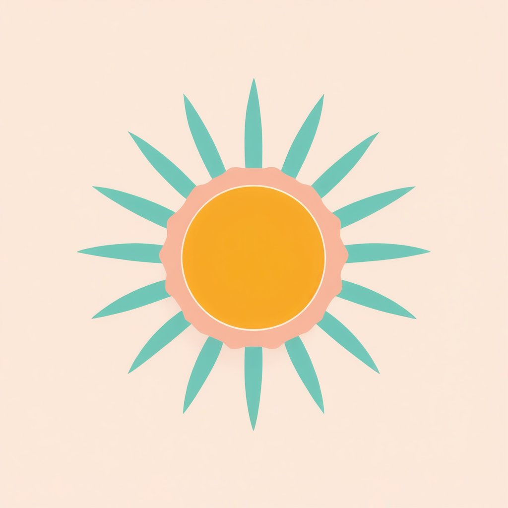 Create a minimalist logo featuring a stylized sunburst icon, exuding positivity and movement. The design blends clean lines with subtle retro touches, using a soft color palette of peach, mint green, and mustard yellow. The channel name is presented in a sleek, sans-serif font, enhancing the modern yet nostalgic feel. The composition is balanced and dynamic, capturing a timeless and lively vibe.