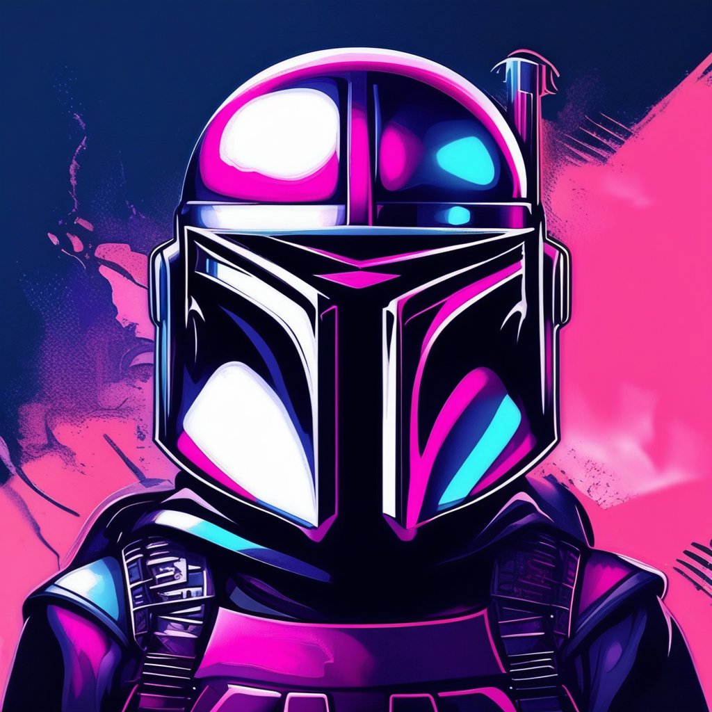 youtube logo design, the poster for mandalorian has a man wearing a mandalorian helmet in front of a purple and pink background