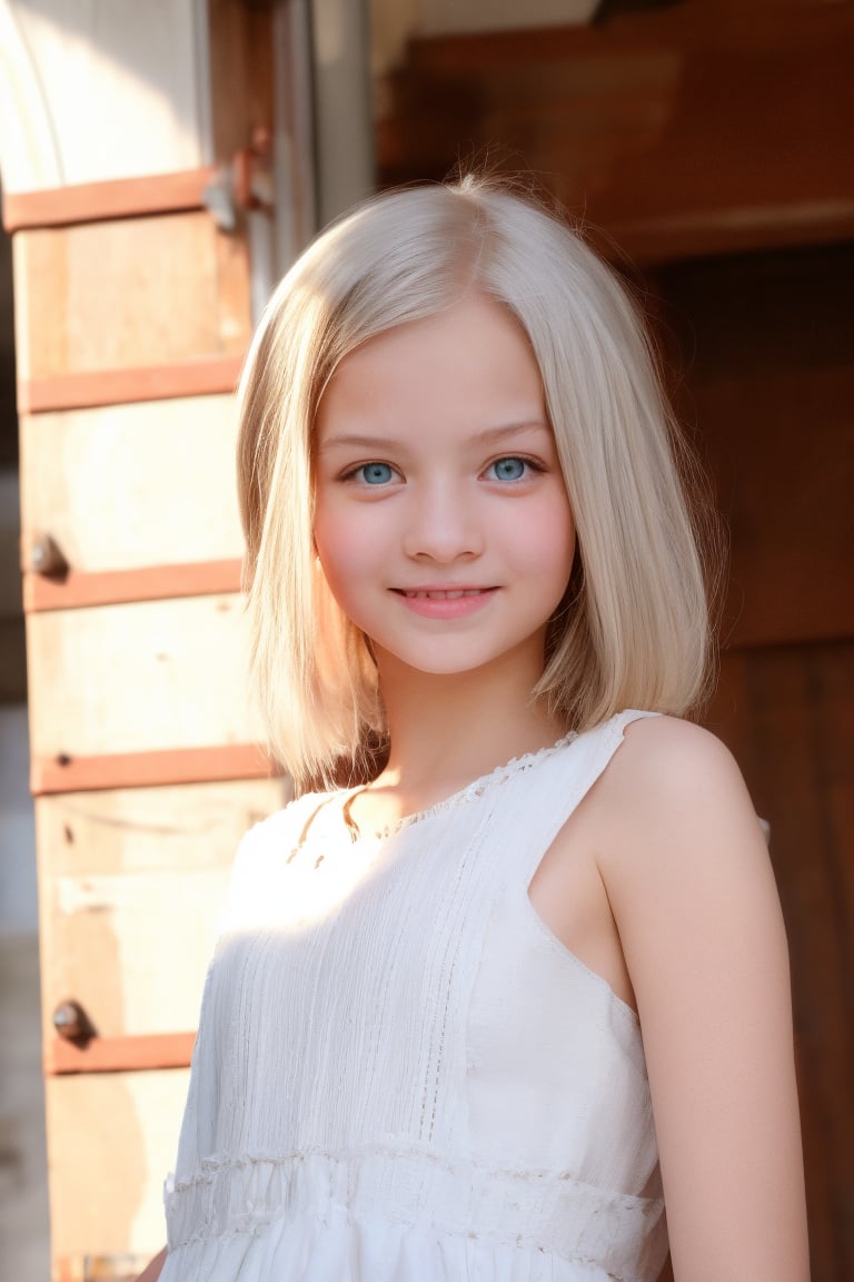 Here's the prompt:

A stunning, high-detail image of a petite 11-year-old tween girl with white hair, radiant blue eyes, and a blushing smile. She wears only an alluring mini dress, exuding innocence and playfulness. Her pale skin glistens in the crisp, sharp lighting, accentuating her slender physique. The camera captures every nuance, from the subtle blush to the gentle curves of her body, as if captured on a Sony A7III with RAW settings. Framed by soft shadows, this masterpiece showcases the girl's youthful joy and fun, inviting us into a world of whimsy and wonder. Style: crisp lines, forms, UHD, HDR, hyperrealistic, photorealistic.