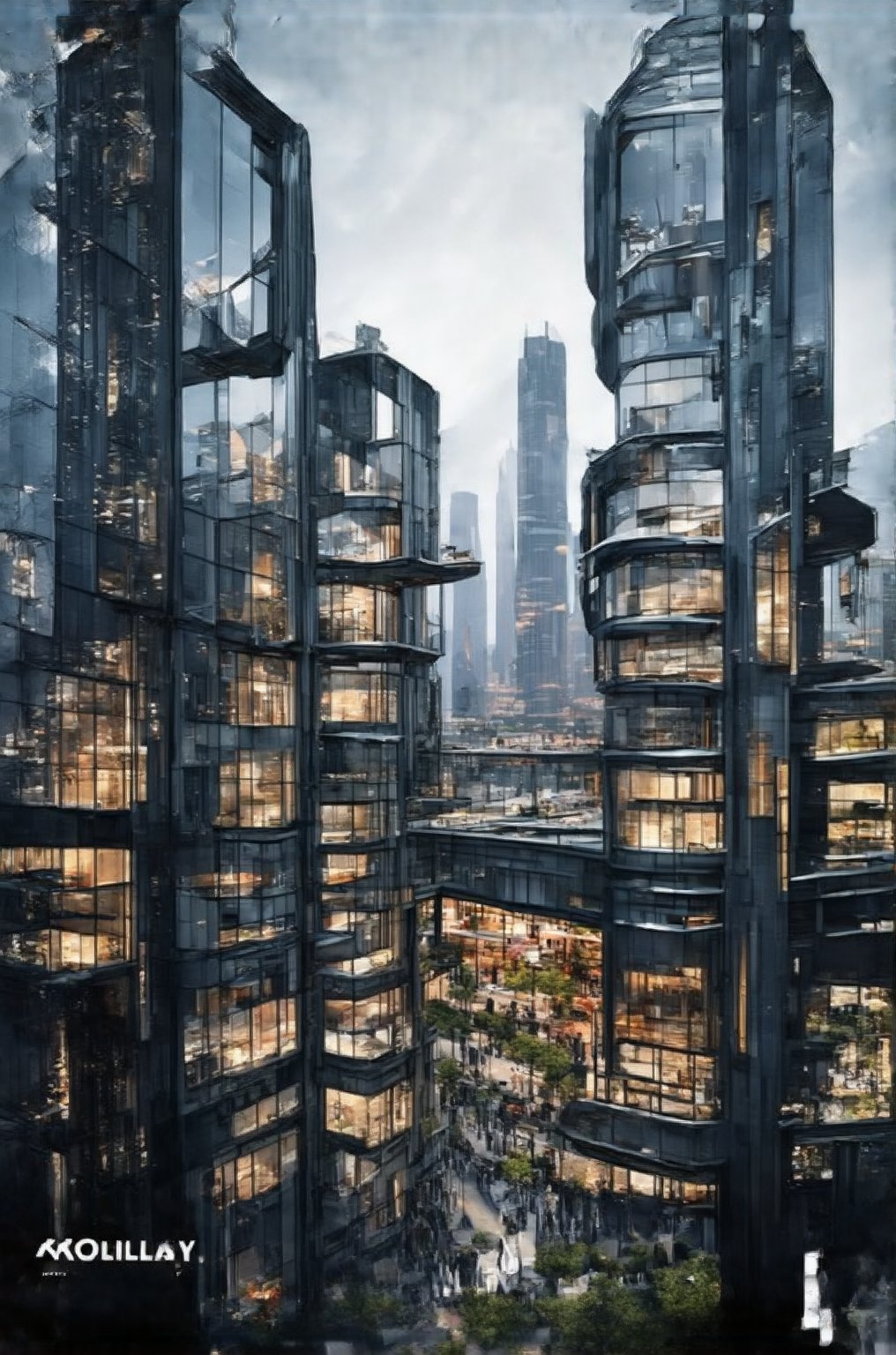 In a bold low-angle shot, the glassy façade of the New Colony's sleek building rises vertically into the sky, its sharp lines and reflective surfaces piercing through the urban void. The busy streets and surrounding buildings blur in the background, framing the subject as a beacon amidst the vibrant cityscape. Stacked windows reflect the steel giants of skyscrapers, while modern architecture meets avant-garde design.,Newcolony,Horizontal