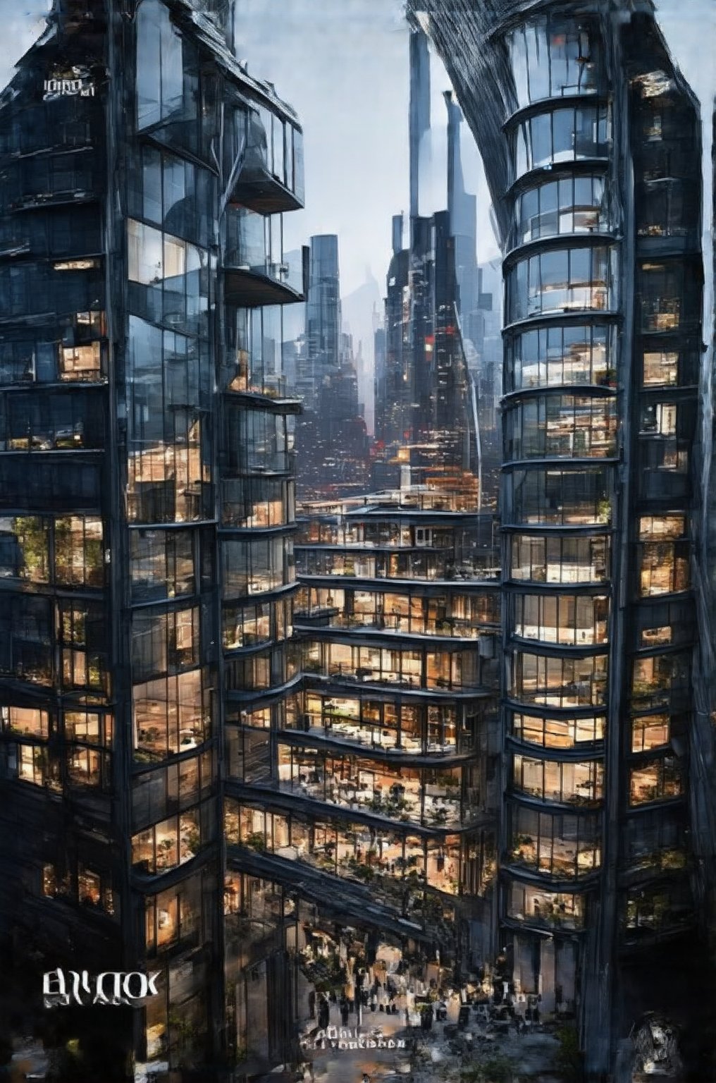 In a bold low-angle shot, the glassy façade of the New Colony's sleek building rises vertically into the sky, its sharp lines and reflective surfaces piercing through the urban void. The busy streets and surrounding buildings blur in the background, framing the subject as a beacon amidst the vibrant cityscape. Stacked windows reflect the steel giants of skyscrapers, while modern architecture meets avant-garde design.,Newcolony,Horizontal