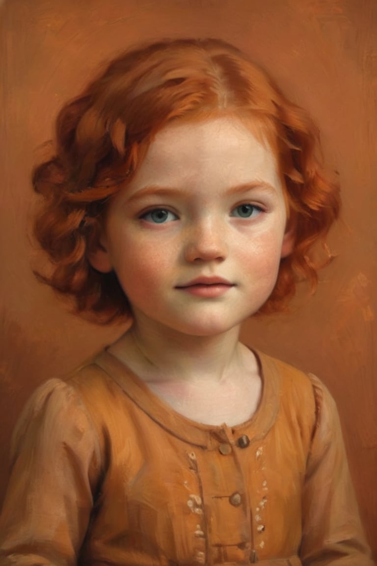 Girl, 2 years old, redhead
Against the plain, terracotta backdrop of an Art Deco design, a charismatic individual poses waist-up, their hair styled with subtle texture and eyes locking onto the camera lens with unbridled confidence. The soft, warm glow illuminates them highlighting delicate features and accentuating their figure.