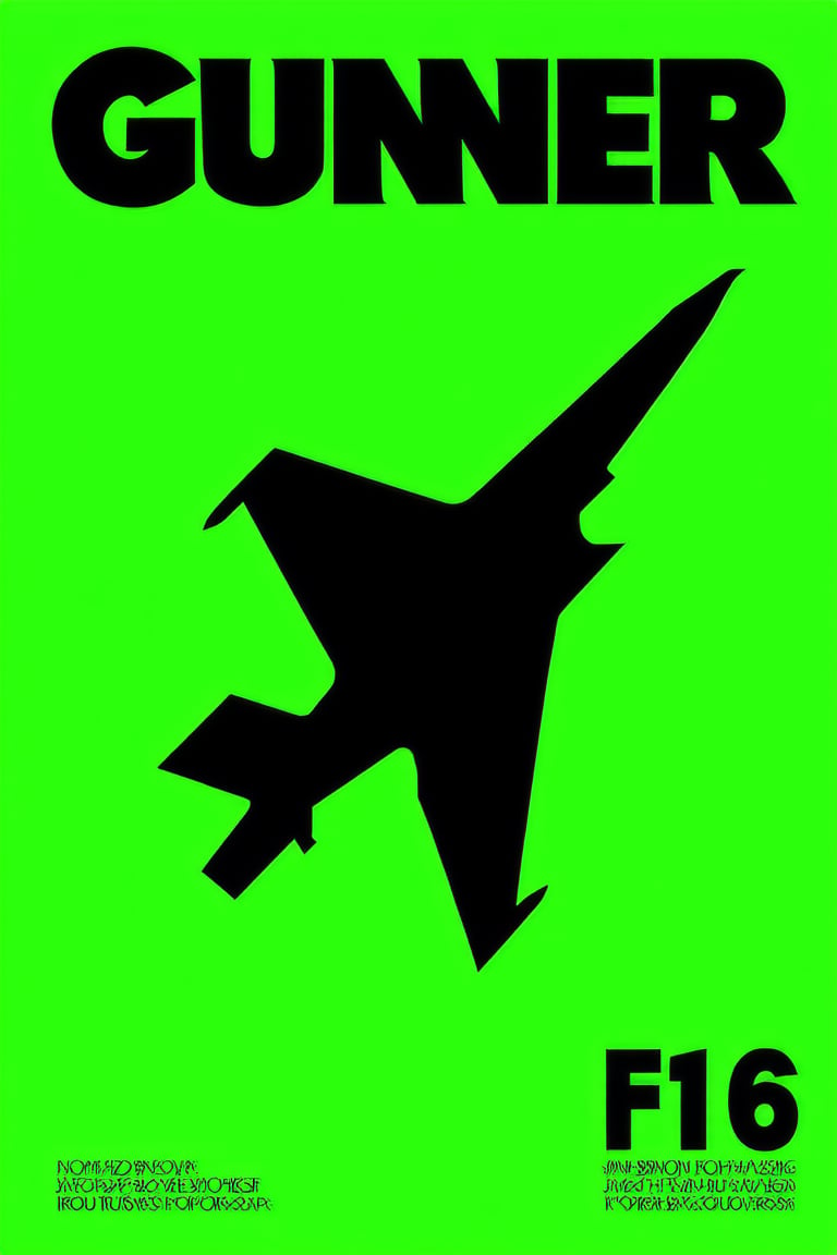 Flat Illustration of fashion The "gunner" magazine cover features a bold, bright green background with a stylized, flat design illustration of a jet fighters F16 shape symbol 