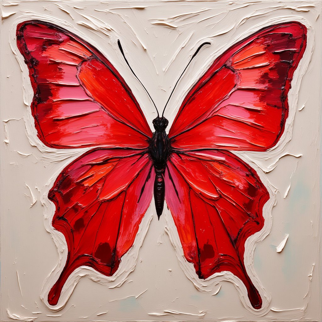 A masterpiece beatiful and vibrant red butterfly. impasto-acrylic