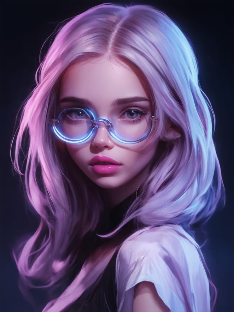 Similar graph, a cyberpunk girl, Wear clear neon glasses, cyberpunk., golden ratio details, 32k uhd, fantasy, cyberpunk, intricate, decadent, highly detailed, digital painting, ever after high, octane render, artstation, concept art, smooth, sharp focus, illustration, art by artgerm, loish, wlop. (heartwarming, uplifting, charming), (UHD, masterpiece, detailed eyes, detailed face, highest quality), (light leaks, subsurface scattering, rim light, beautiful lighting and shading, deep background, vibrant complementary colors, sharp focus)