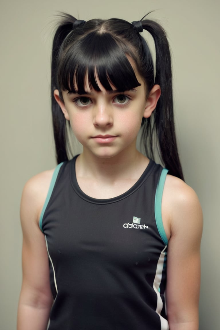 random tween girl. Daniela french bangs Black-hair envious gym kit