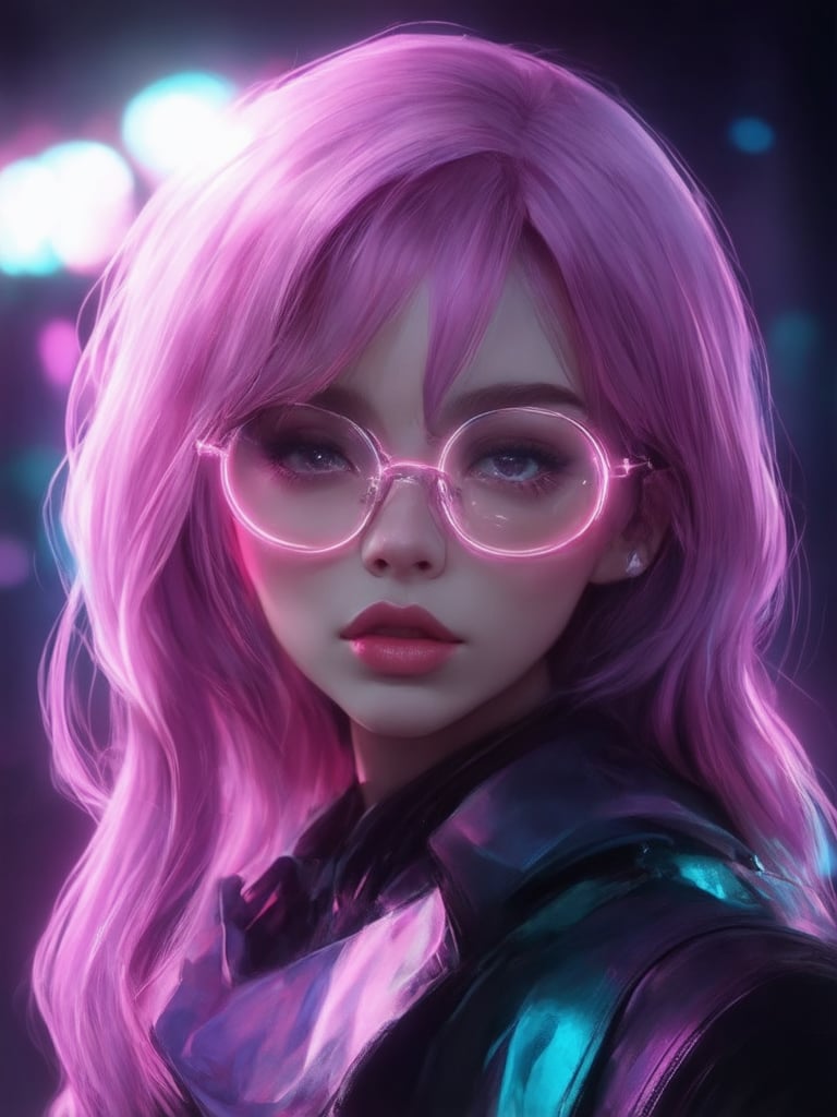 Similar graph, a cyberpunk girl, Wear clear neon glasses, cyberpunk., golden ratio details, 32k uhd, fantasy, cyberpunk, intricate, decadent, highly detailed, digital painting, ever after high, octane render, artstation, concept art, smooth, sharp focus, illustration, art by artgerm, loish, wlop. (heartwarming, uplifting, charming), (UHD, masterpiece, detailed eyes, detailed face, highest quality), (light leaks, subsurface scattering, rim light, beautiful lighting and shading, deep background, vibrant complementary colors, sharp focus)