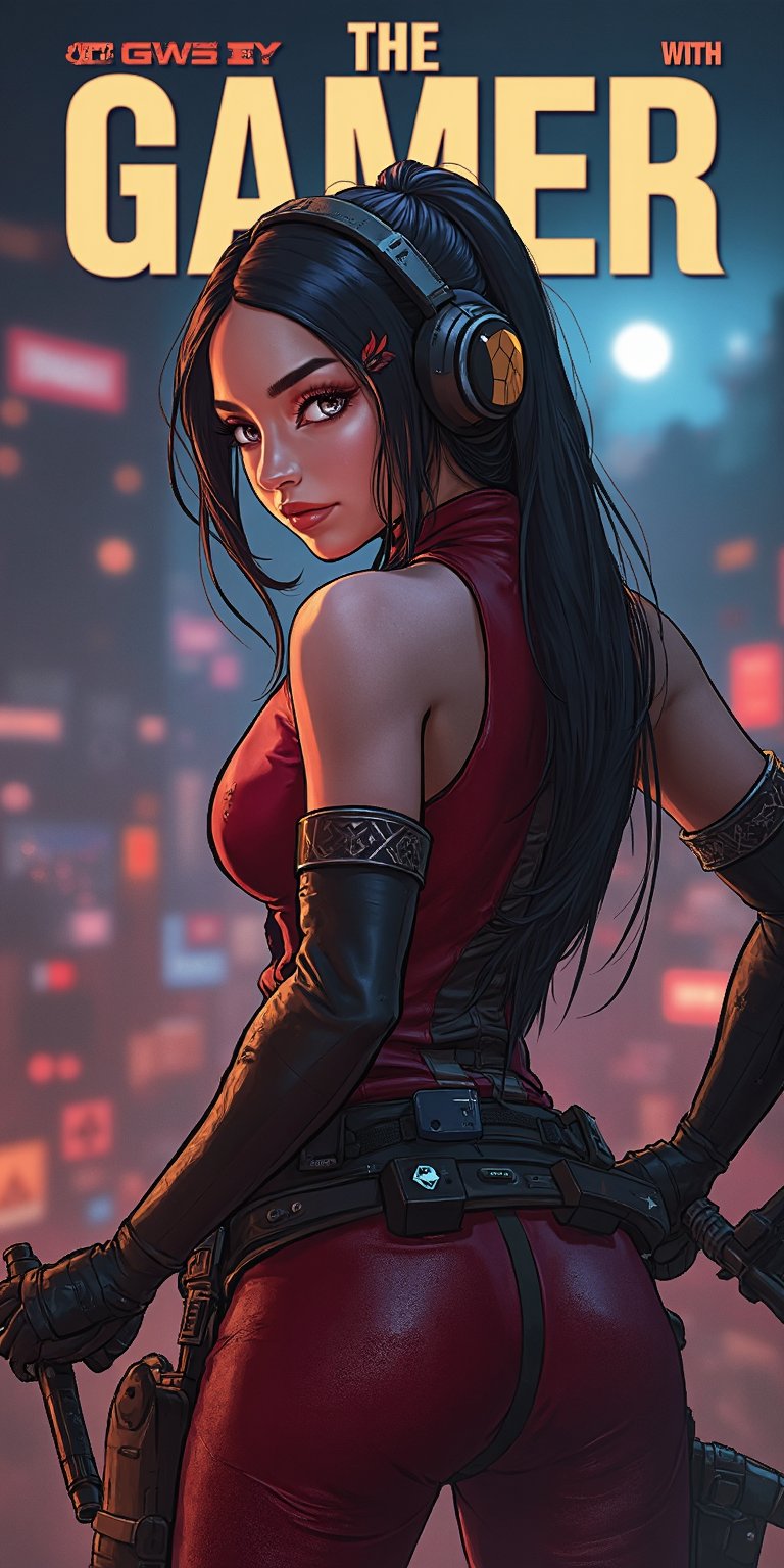 a 8K magazine cover, "The Gamer" showcasing Akali from league of legends