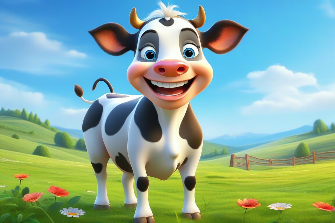 Happy cow full body, Disney-Pixar movie inspirated, Disney, Pixar, Illustration, Coloring Book, Disney Draw Style 