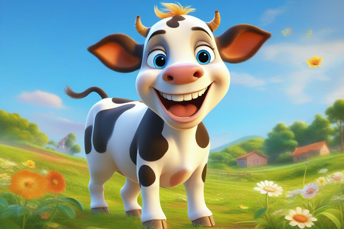 Happy cow full body, Disney-Pixar movie inspirated, Disney, Pixar, Illustration, Coloring Book, Disney Draw Style 