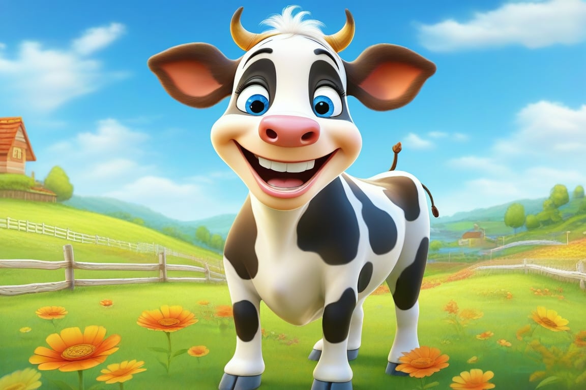 Happy cow full body, Disney-Pixar movie inspirated, Disney, Pixar, Illustration, Coloring Book, Disney Draw Style 