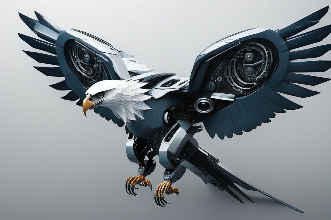 A beautiful, futuristic eagle with delicate, mechanical wings.