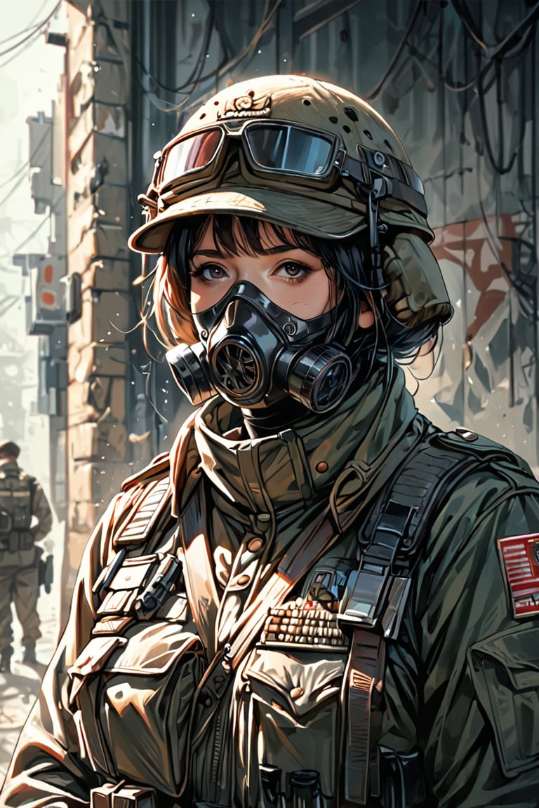 score_9,score_8_up,score_7_up,source_anime,1girl,masterpiece,rating_general,guardsman of krieg, military uniform, soldier uniform,WWI, 
gas mask