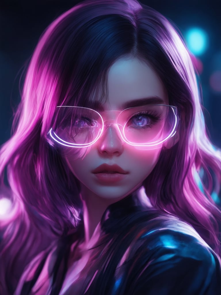 Similar graph, a cyberpunk girl, Wear clear neon glasses, cyberpunk., golden ratio details, 32k uhd, fantasy, cyberpunk, intricate, decadent, highly detailed, digital painting, ever after high, octane render, artstation, concept art, smooth, sharp focus, illustration, art by artgerm, loish, wlop. (heartwarming, uplifting, charming), (UHD, masterpiece, detailed eyes, detailed face, highest quality), (light leaks, subsurface scattering, rim light, beautiful lighting and shading, deep background, vibrant complementary colors, sharp focus)