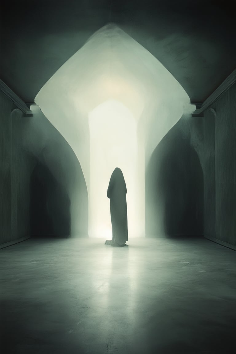 A darkened room with a single flickering candle casting eerie shadows on the walls. A figure shrouded in mystery stands at the center, surrounded by an aura of logical darkness, as if rational thought is consumed by the void. The subject's face obscured, their presence exudes a sense of calculated ambiguity.