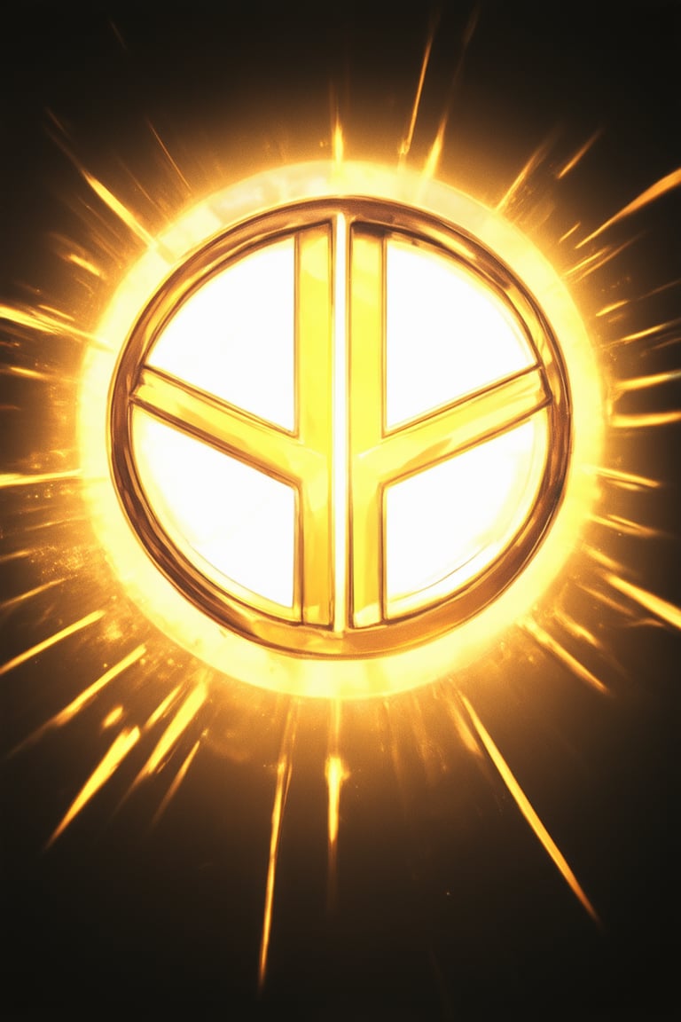 A vibrant, golden-lit Marvel logo, radiating bright energy on a sleek black background, with bold lines and geometric shapes forming the iconic symbol of Marvel Comics.