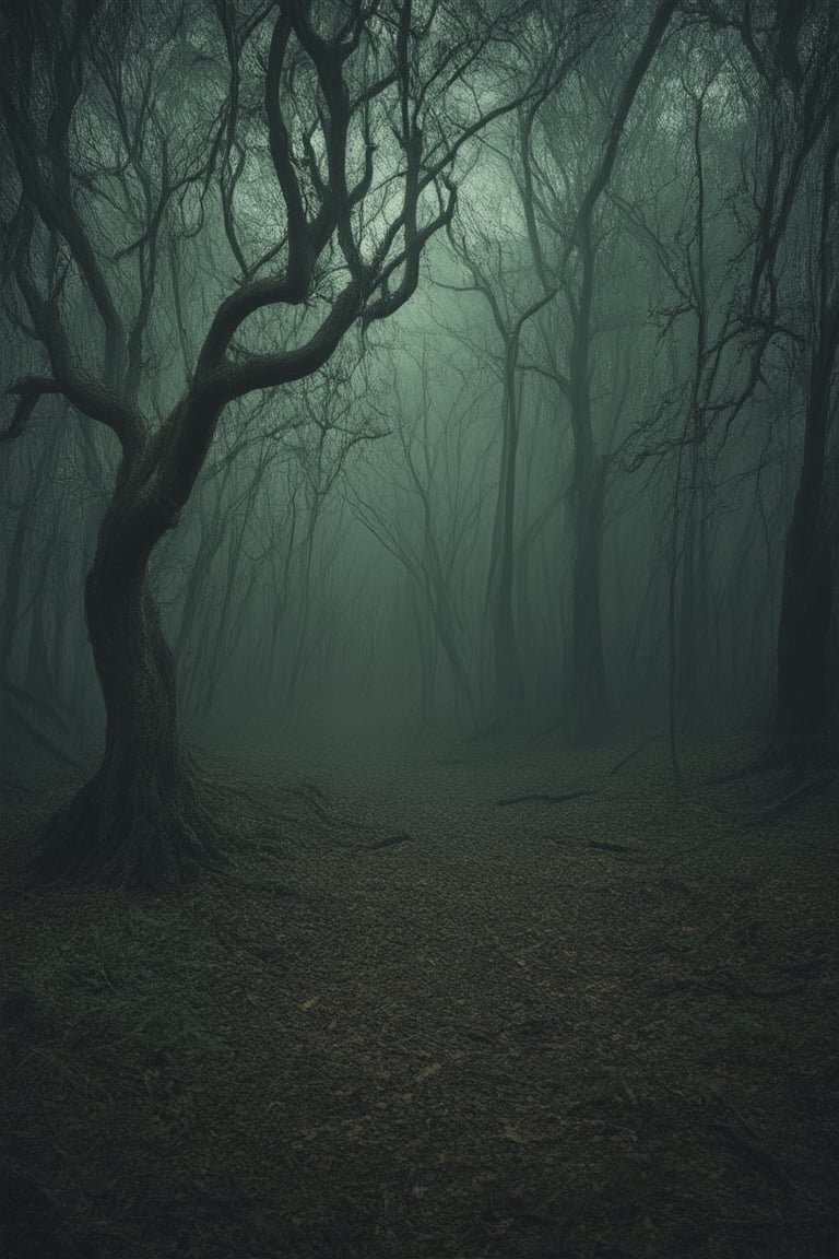 A moody, atmospheric image of a dark forest at dusk, with trees looming in the foreground, their branches twisted and gnarled like grasping fingers. The lighting is dim, with only slivers of sunlight piercing through the canopy above, casting long shadows across the forest floor. In the distance, a faint glow emanates from an unseen source, hinting at secrets lurking within the Logical Darkness.