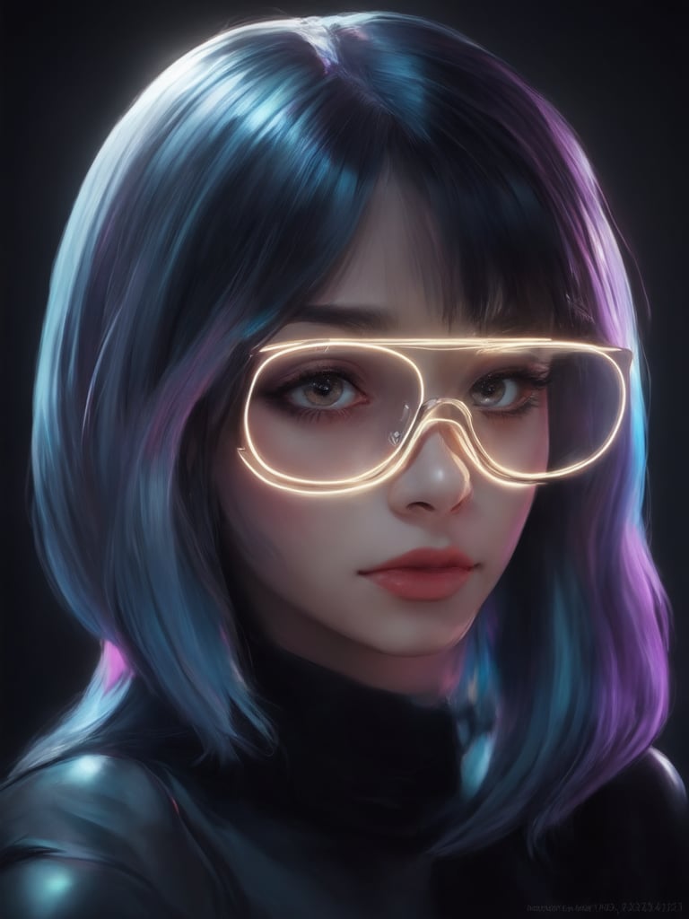 Similar graph, a cyberpunk girl, Wear clear neon glasses, cyberpunk., golden ratio details, 32k uhd, fantasy, cyberpunk, intricate, decadent, highly detailed, digital painting, ever after high, octane render, artstation, concept art, smooth, sharp focus, illustration, art by artgerm, loish, wlop. (heartwarming, uplifting, charming), (UHD, masterpiece, detailed eyes, detailed face, highest quality), (light leaks, subsurface scattering, rim light, beautiful lighting and shading, deep background, vibrant complementary colors, sharp focus)