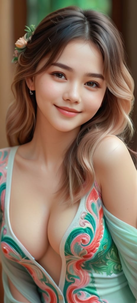 (best quality, 4K, 8K, high-resolution, masterpiece) Ultra-detailed, colorful pastel digital art of a beautiful young woman in a full body shot, layered hair style.with detailed facial features, light red and emerald tones, charming character illustrations, soft focus, intricate design, gentle expression, ethereal atmosphere, vibrant colors, delicate details, artistic elegance, high detail, high resolution.
detailed_background,Cute Face,Cute Smile,Beautiful Girl,Young Girl,Realistic Model,Sexy Body,Hot Body,Beautiful Face,Sexy Girl