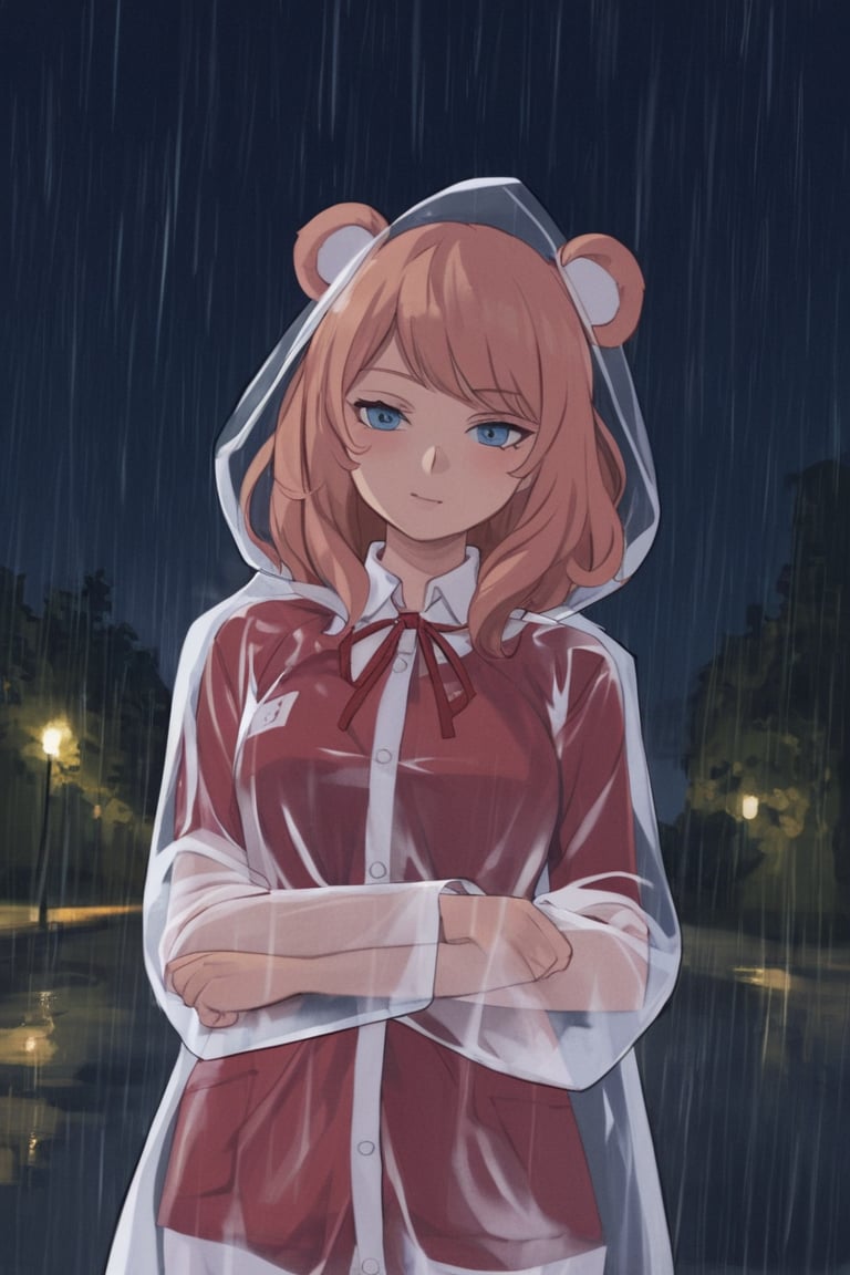  (perfect anatomy, perfect proportions, high definition, good colors, european, two young girls, masterpiece, best quality, the fir and the girl are very much in love, both are 16 years old. Under the rain, the girl wears a black raincoat and a pink miniskirt underneath, and the girl wears a blue red top and a white miniskirt, the girl is in the street at night ((by the bus station)) an extremely sad and emotional scene where she is about to break up with her lover, her hands part from each other, shooting from outside, woman about to be alone, rain, ((terminal mass)), soaked, distorted, both, facing the viewer, visible to the viewer, living night, shooting star, red butterflies, ghosts,score_9,score_8_up,score_7_up,source_anime,JUNKO ENOSHIMA,transparent raincoat, red ribbon, bear hair elastic