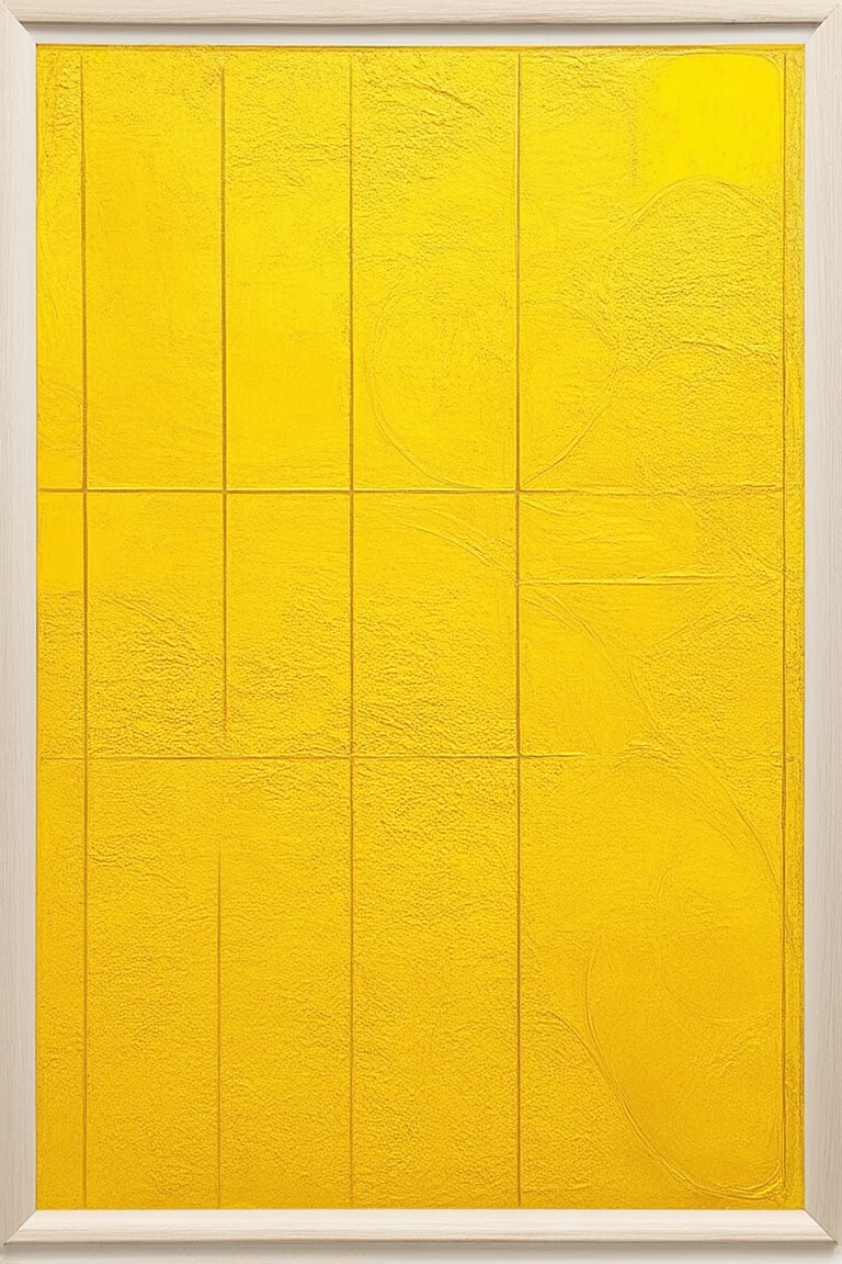 Create an image depicting a vintage-style color model illustration with a dominant yellow hue. A simple, grid-based layout features a bright, sunny yellow background, framed by thin white borders. A stylized diagram of the Basic Yellow Color Model appears in the center, comprising interconnected shapes and lines, with each section showcasing a different shade of yellow, from pale cream to vibrant golden tones.