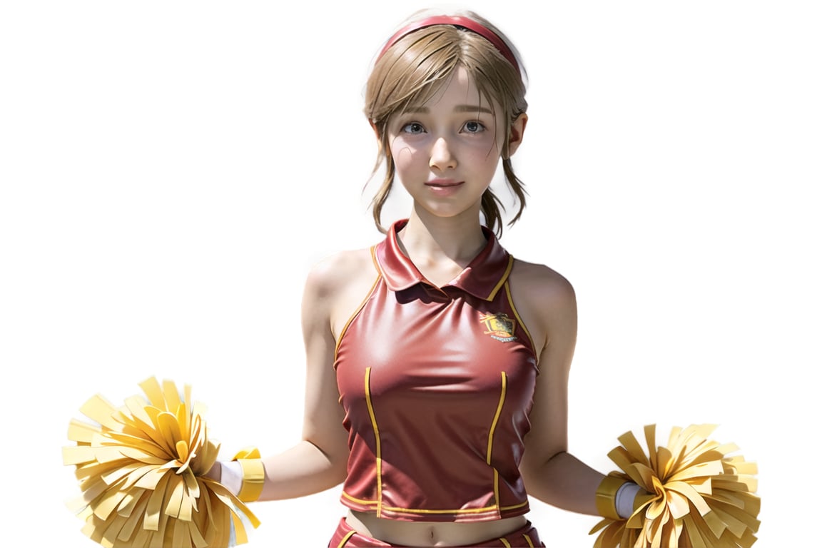 sherry birkin, from resident evil 2 remake, smile, looking at viewer, female child, cheerleading outfit, short, small bust, performing cheerleading, outdoors, cheerleader,