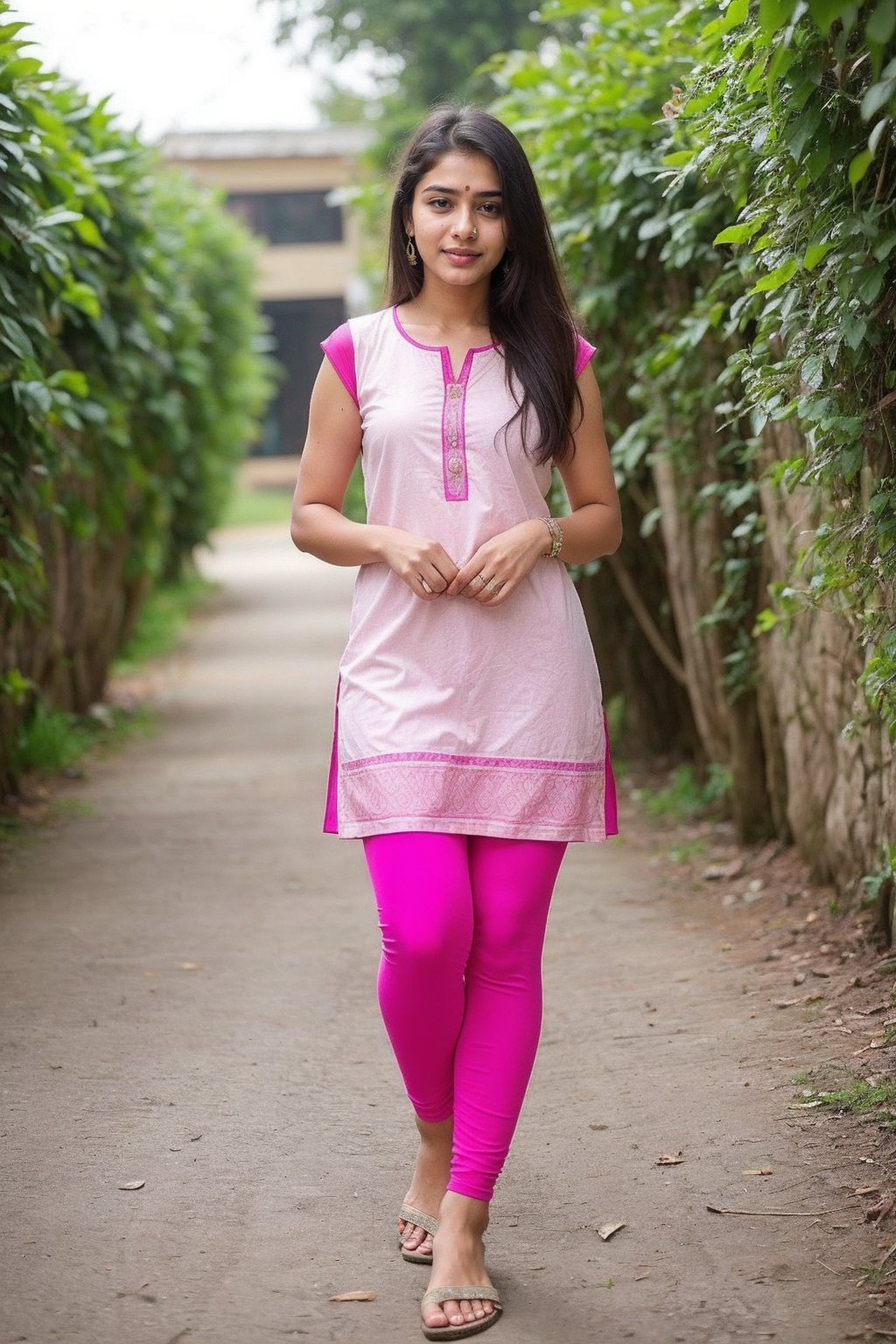 18 year old indian girl in soft cotton tight leggings and salwar kurti, soft tight cotton fabric