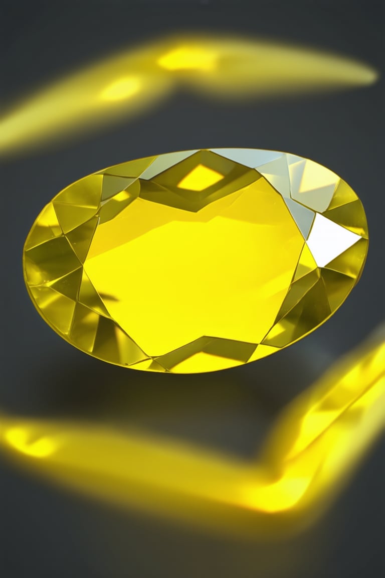 A close-up shot of a bright yellow Solak gemstone, set against a dark gray background to accentuate its radiant color. The camera frame is centered on the gemstone, with subtle vignettes to draw attention to its vibrant hue. Soft, warm lighting enhances the gem's depth and dimensionality.