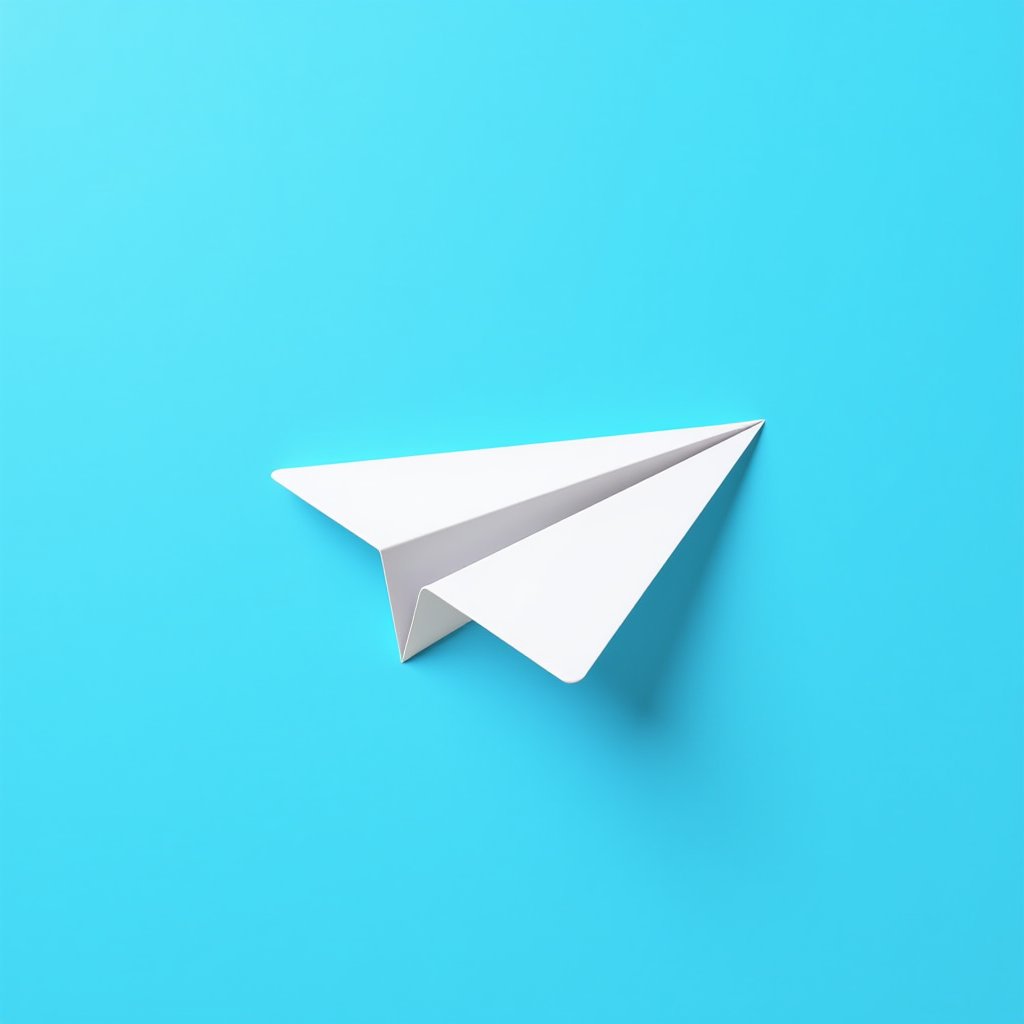 White paper plane with simple blue background.