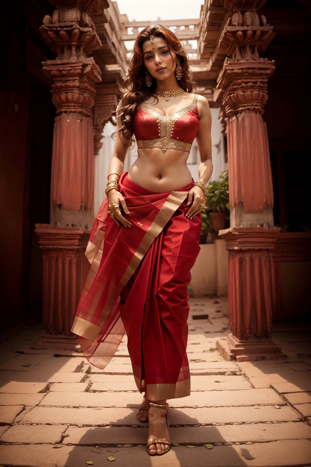 photorealistic, Woman, Indian, Sari, Suit, Indian Ashthetics, Indian attire, Indian tradition, Lehenga choli, Nice legs and hot body, full_body