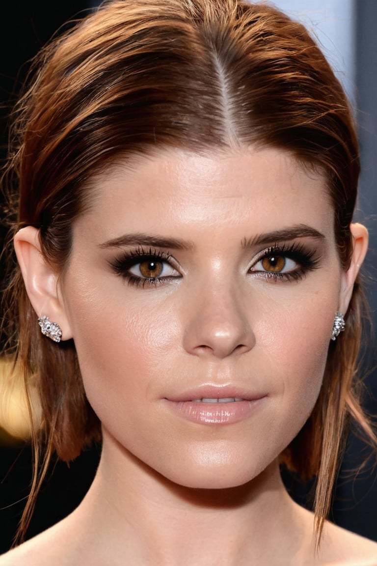 Create a hyper realistic potrait, 1girl, Kate Mara, young, at the age of 14, masterpiece, best quality, 1girl, intricate design, detailed face, detailed eyes, perfect make-up, cinematic lights, dim lights,