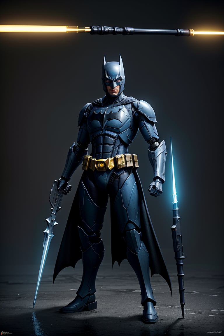 Angry batman mecha robo soldier character, anthropomorphic figure, wearing futuristic black soldier armor and weapons, reflection mapping, realistic figure, hyperdetailed, cinematic lighting photography, 32k uhd with a golden staff, rgb lighting on suit, 

By: panchovilla,mecha