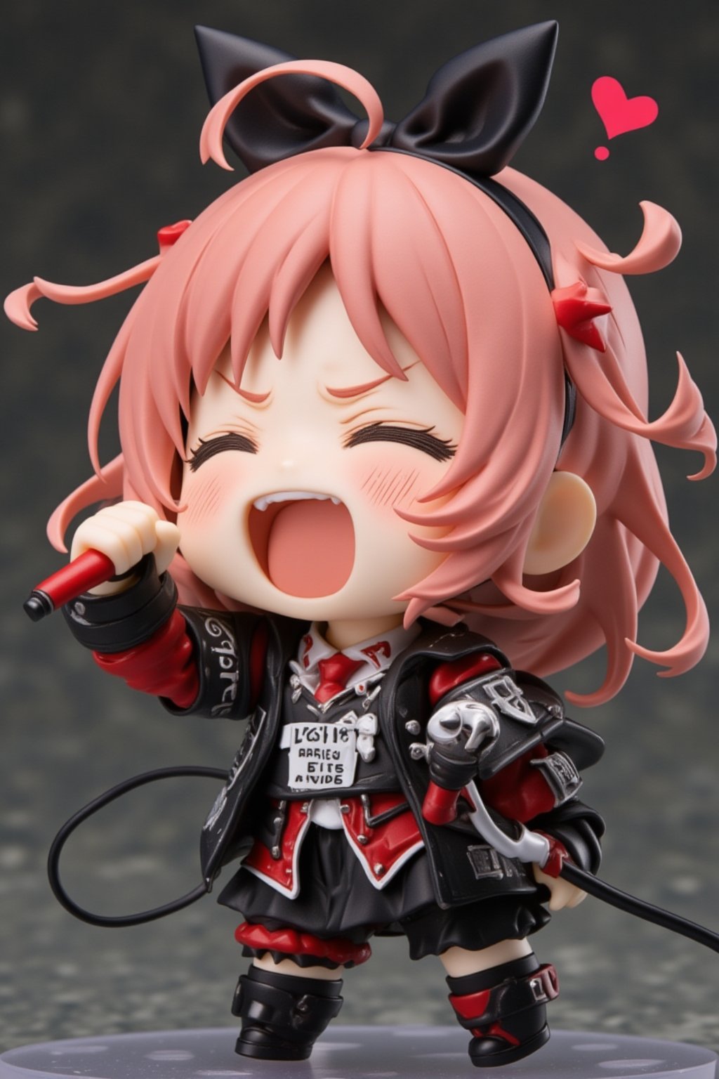 Monika from Doki Doki Literature singing "Love?" by Strapping Young Lad, screaming the lyrics with sheer passion into a microphone, superbly detailed, emotional, extreme metal,lyh_nendo,chibi,nendo