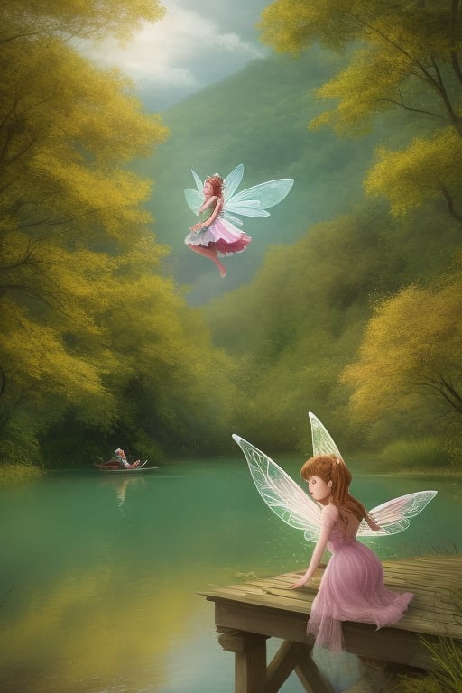 a fairy is near the lake
