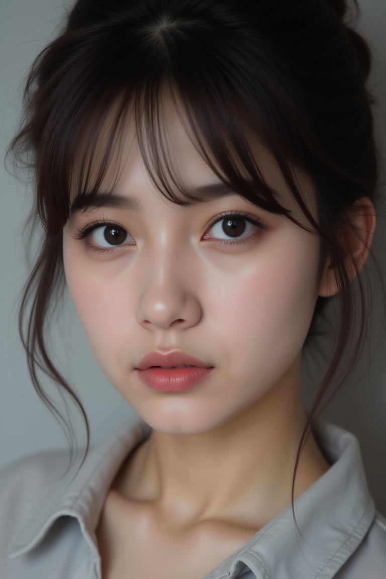 close-up, japanese idol, 18 year old, black eyes, bun hair, ultra-realistic, portrait, shot on a Sony A7III, high quality --ar 35:64 --quality 2 --v 6.1