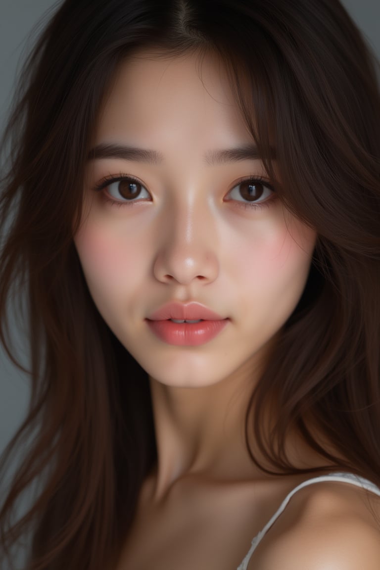 close-up, japanese mature, 40 year old, black eyes, brown long wavy hair, ultra-realistic, portrait,