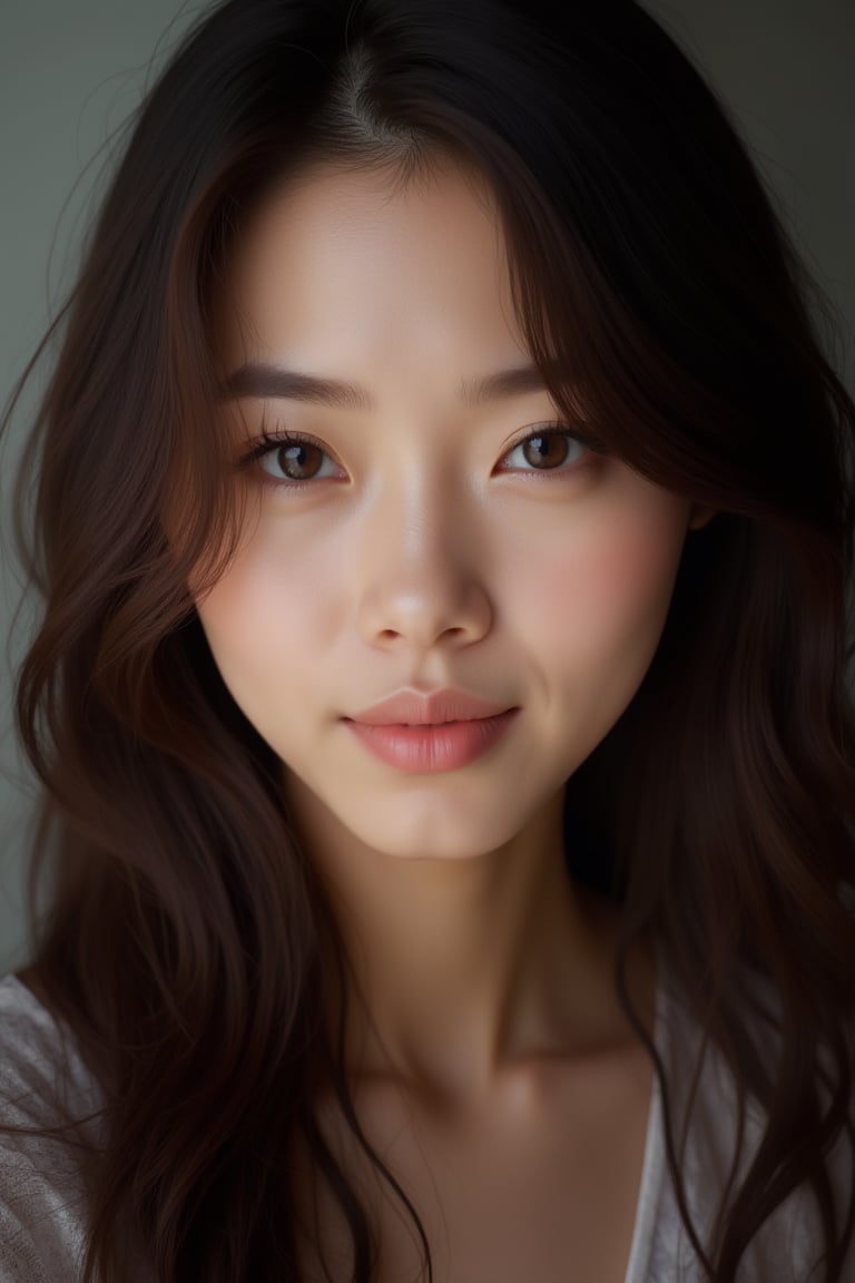 close-up, japanese mature, 40 year old, black eyes, brown long wavy hair, ultra-realistic, portrait,