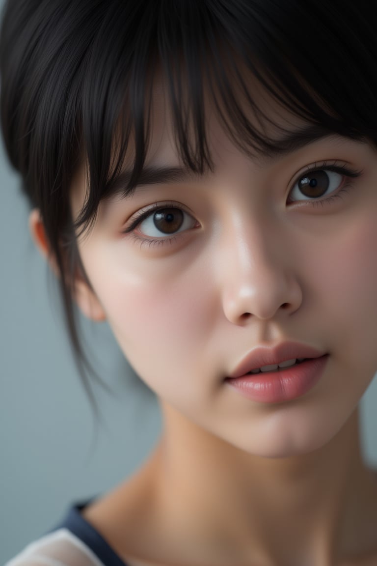 close-up, japanese idol, 18 year old, black eyes, pixie cut hair, ultra-realistic, portrait, shot on a Sony A7III, high quality --ar 35:64 --quality 2 --v 6.1