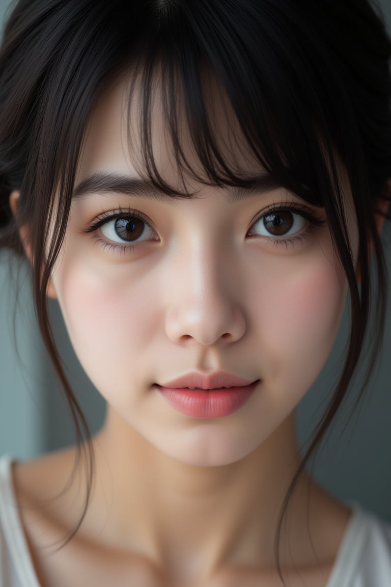 close-up, japanese idol, 18 year old, black eyes, pixie cut hair, ultra-realistic, portrait, shot on a Sony A7III, high quality --ar 35:64 --quality 2 --v 6.1