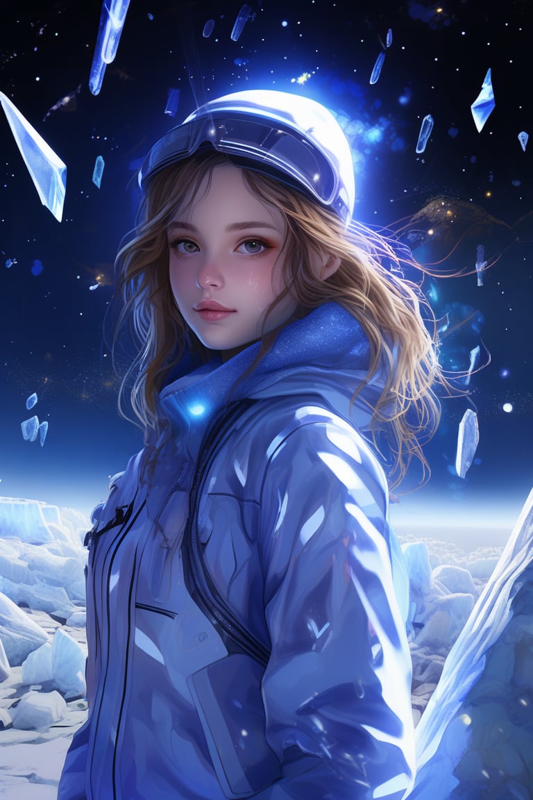 1 girl portrait, charming, nature, neon light, look at viewer,Anime Style, ice, space background,noc-space