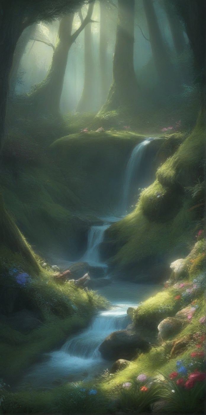 source_anime, rating_safe, best quality, masterpiece, score_9, score_8_up, score_7_up,  very aesthetic, absurdres, perfect anatomy,  ((alice in wonderland)), close up, depth of view, vivid colors, Magical kingdom with grass,trees,waterfall