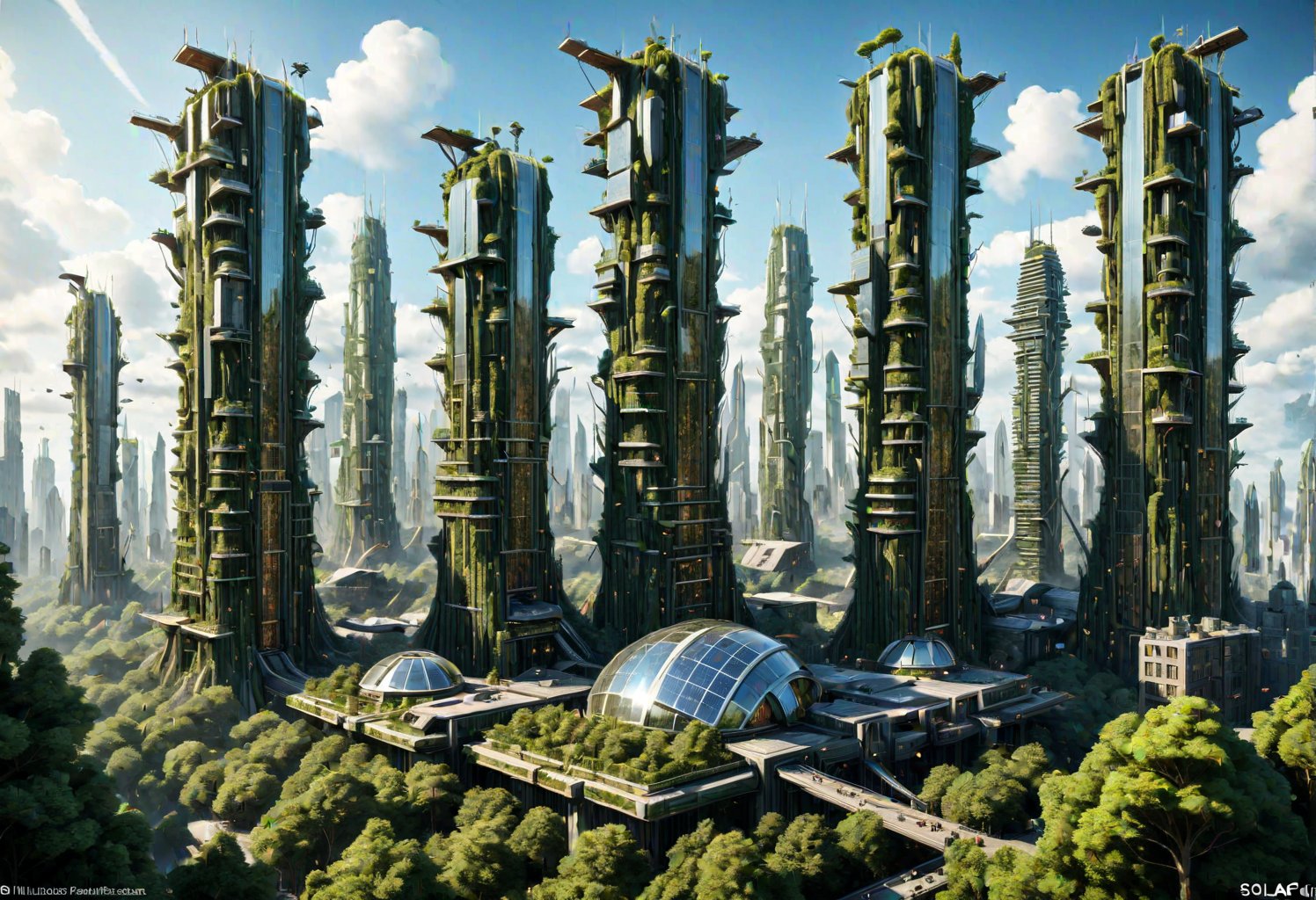 "rating_questionable, rating_violence=Extreme, Hyperrealistic, Fantasy,Manga, score_9,score_8_up,score_7_up, futuristic lothlorien, wooden skyscrappers integrated in vegetation, among tall and ancient trees, [[solar panels on roofs]], [wind turbines], (((solarpunk))).High Definition 64K, (Detailed and Intricate:1.1), Digital Art, Photo, Realistic, Cinematic, (Beautiful Studio Lighting:0.5),vivid colors"